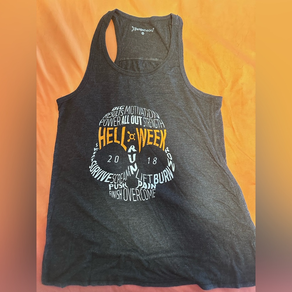 Orangetheory Gray Tank Top with Orange and White Print